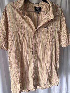 Volcom Men’s Short-Sleeve Striped Button-Up Shirt - Yellow